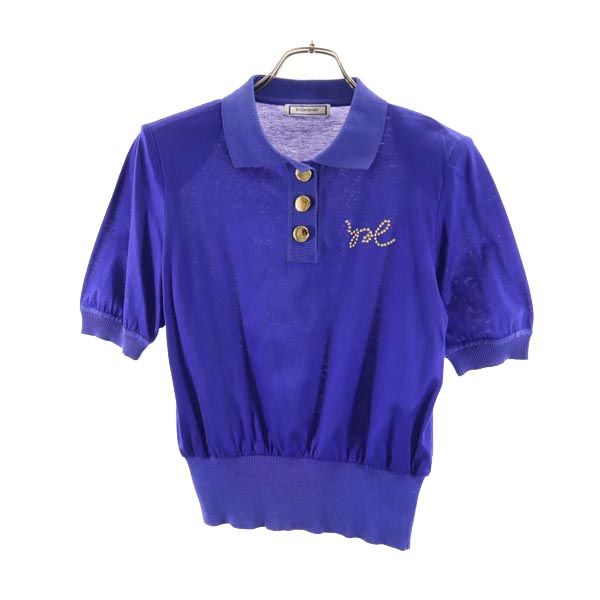 90s 半袖 ハーフボタン シャツ M ブルー レディース