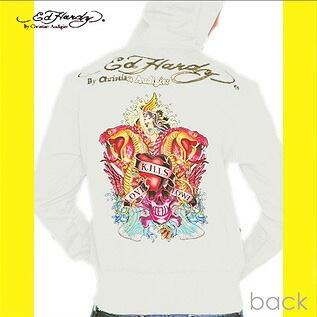 Ed Hardy Love Kills Slowly　ー　メンズ　　フーディー　パーカー ホワイト