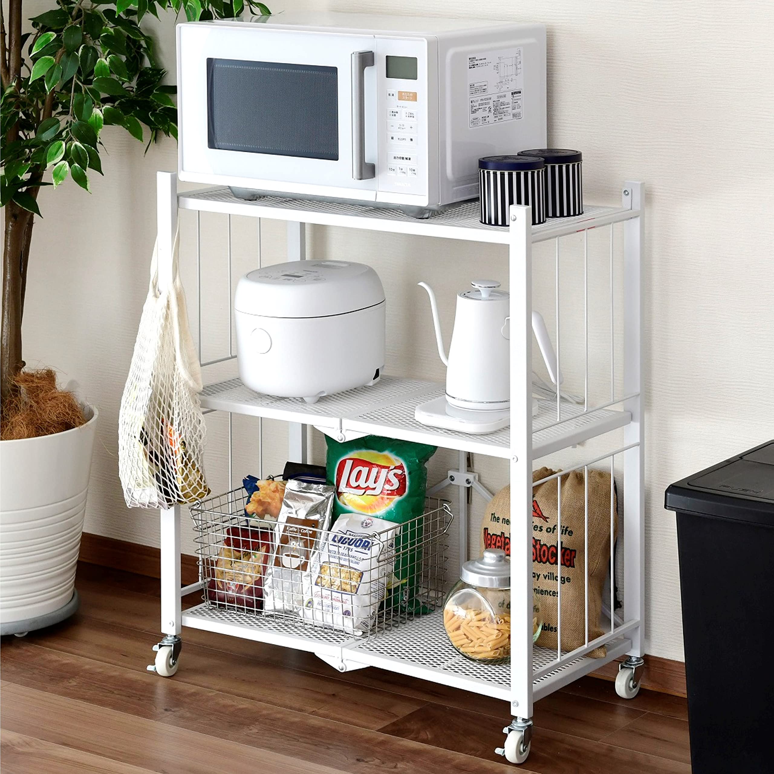 [山善] ラック (折りたたみ) すぐに使える (本体完成品/キャスターを付けるだけ) 全体耐荷重45 3段 幅71.5×奥行37×高さ86 棚 シェルフ ホワイト LIS-3(WH)