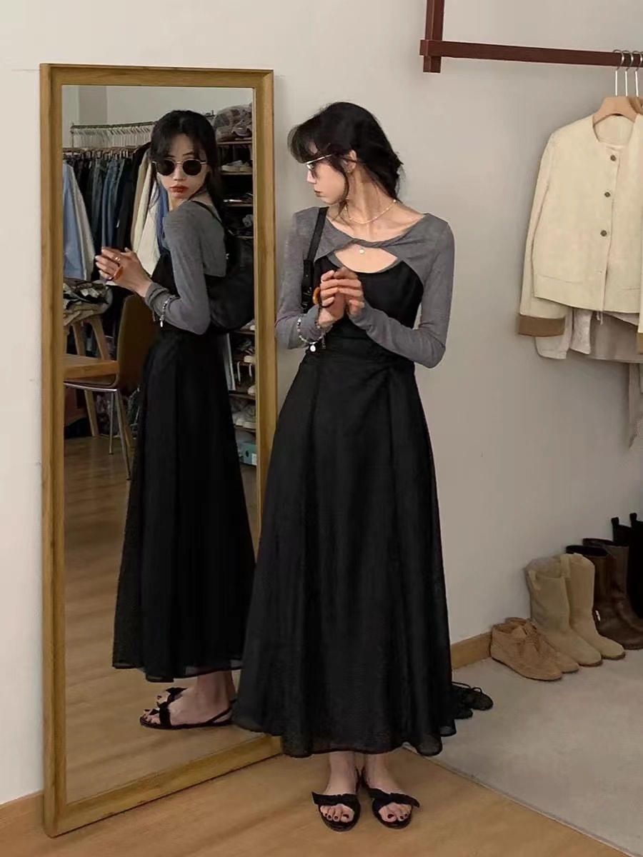 春デザインブラウス＋エレガントレディワンピース＋インナーワンピースの３セットH65