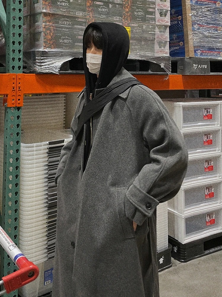 ツイードコートメンズ秋冬厚手膝ジャケット韓国版ラペルツイードウィンドブレーカーのトレンド