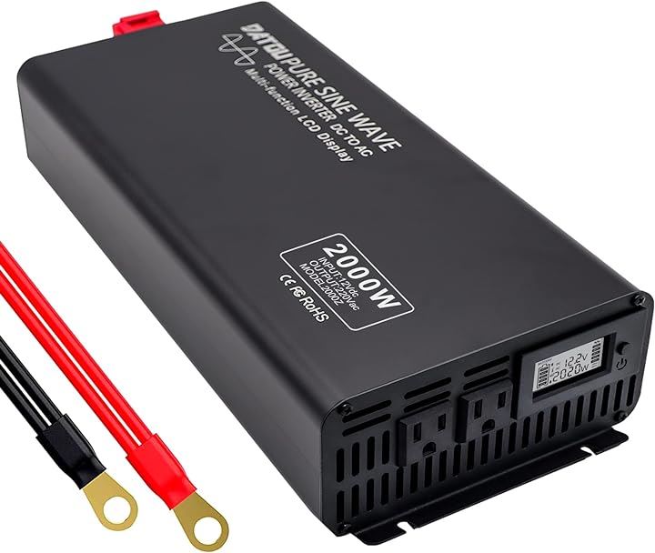 インバーター 正弦波 12V DC～110V AC ピーク 4000W LCD液晶ディスプレイ カーインバーター デュアルACソケット トラック/RV( ブラック, 2000W)