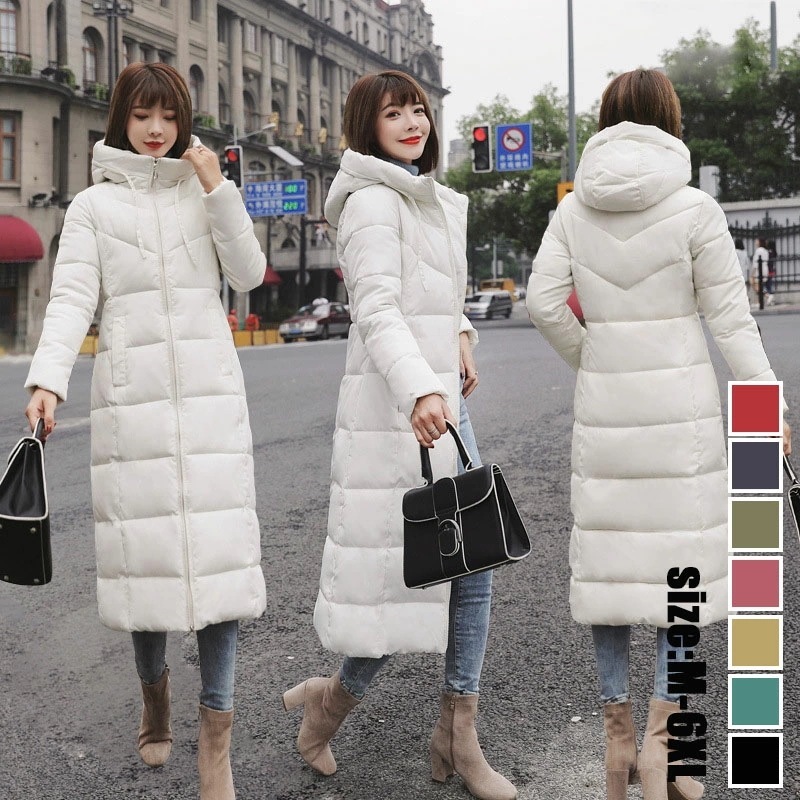 【即納】中綿コート レディース ロングコート 無地 ダウン コットン ミモレ丈 綿入れ 冬服 防寒着 暖かい 厚手 フード付き カジュアル オシャレ アウター ゆったり 厚手 きれいめ 大きいサイズ