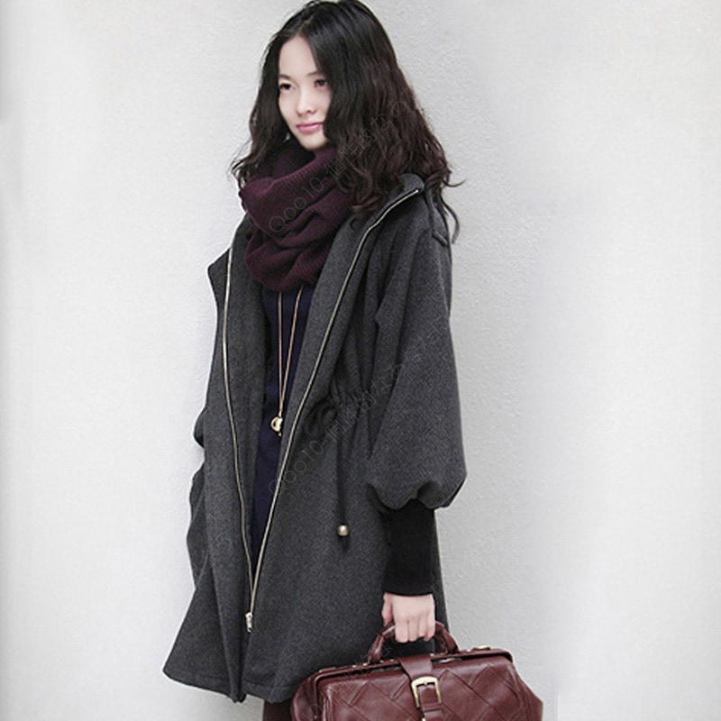 ツイードコートレディースミディアム秋冬2023新作韓国版ゆったりレトロ厚手連帽カシミヤラシャコート-45