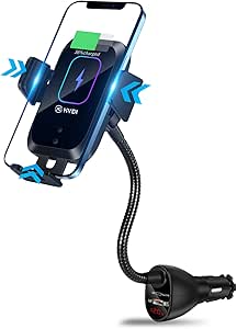 ワイヤレス車載充電器マウント カーシガレットライター 15W Qi 急速充電 オートクランピング デュアルQC 3.0ポート エアベント カーチャージャー 電話ホルダー iPhone 12 Pro M