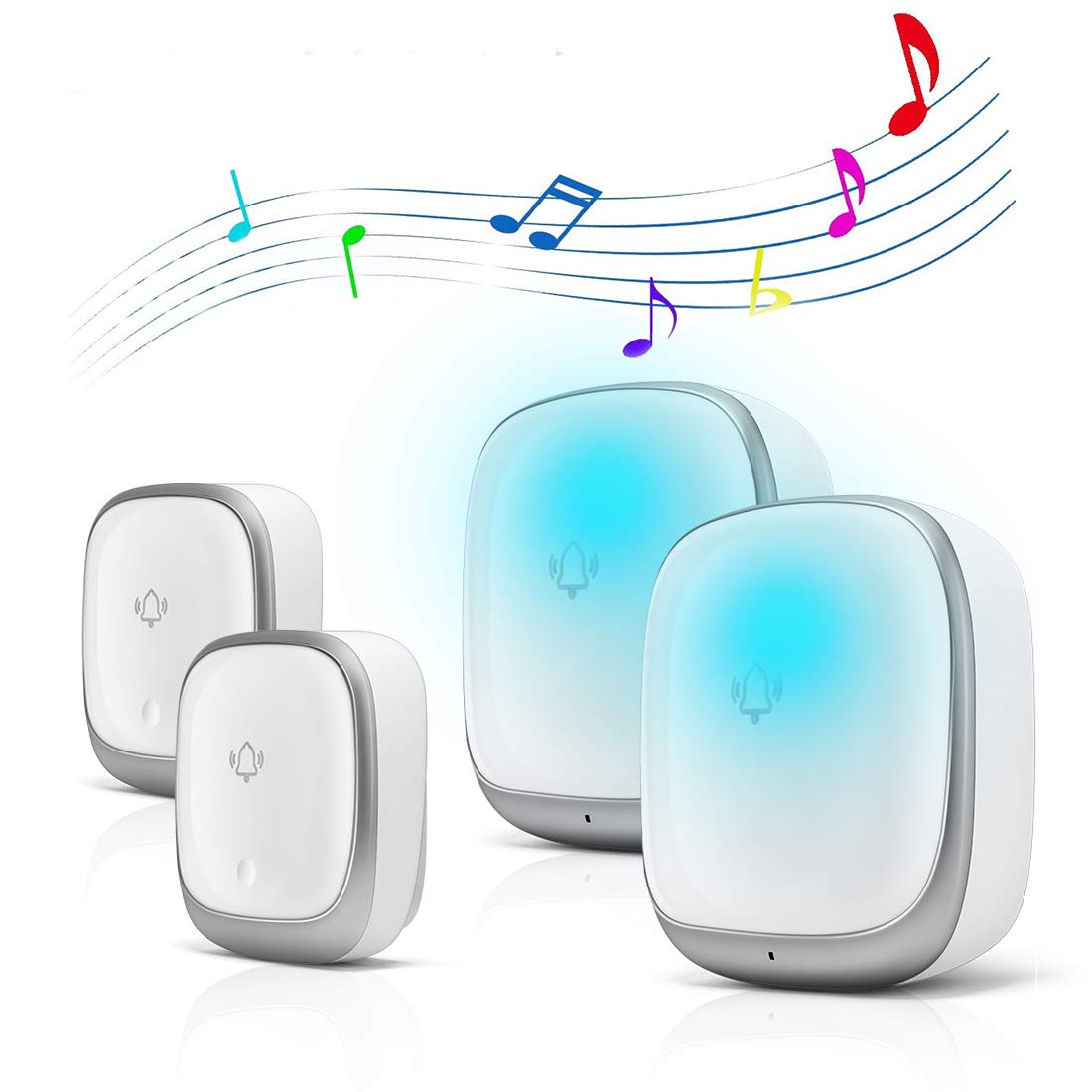 KULUSUPA ワイヤレスチャイム 玄関チャイム 電池不要 自動発電 音と光で呼び出しチャイムセット 7色led 4段階音量調節38曲選択 防水防塵 介護呼び鈴ドアベル 最高200M無線範囲 送信機