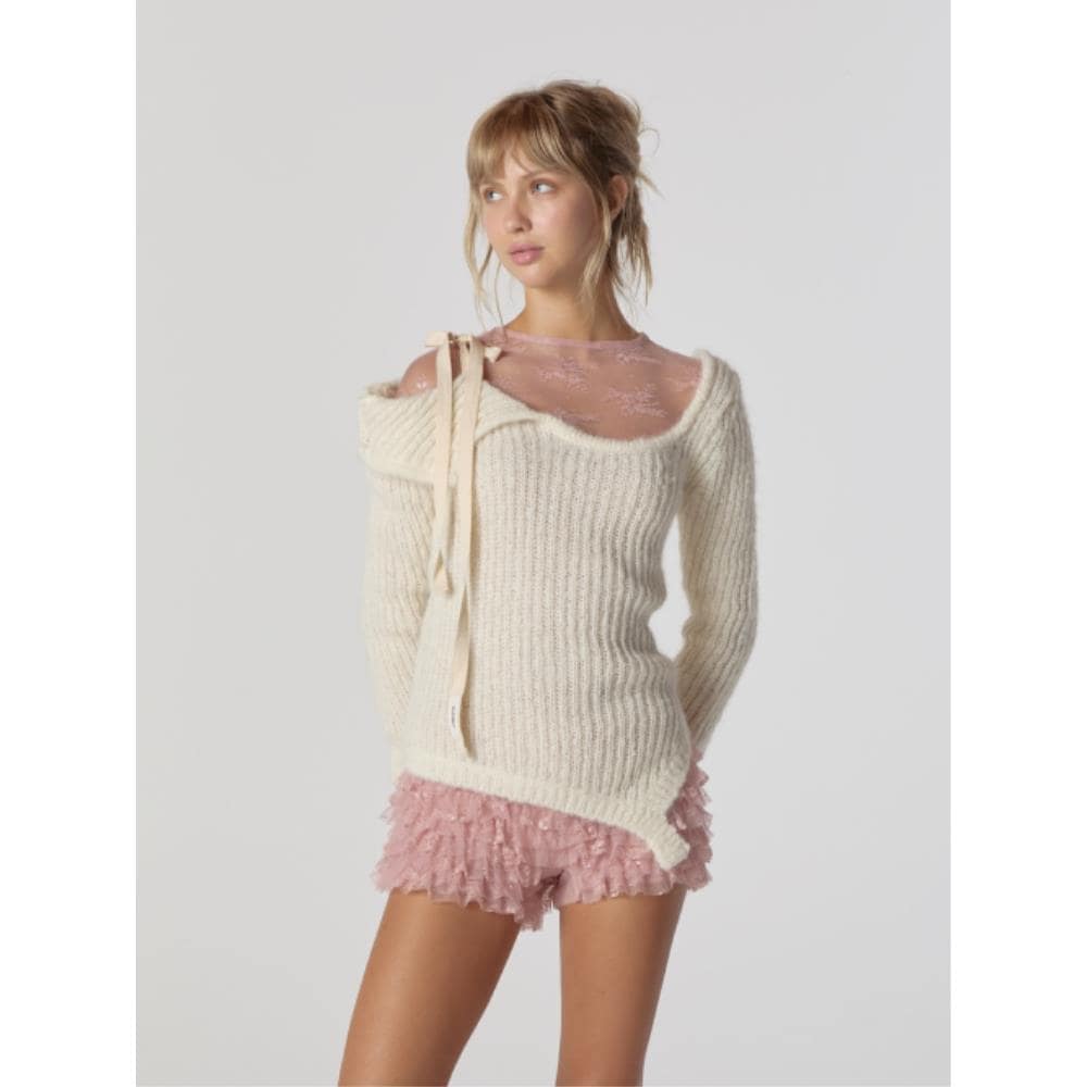 GLOWNY ISA ASYMMETRICAL KNIT TOP CORN GY24FAKN101CN