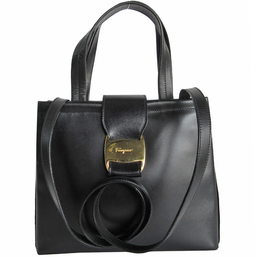 サルヴァトーレフェラガモ Salvatore Ferragamo ハンドバッグ ショルダーバッグ ヴァラ レザー ブラック ゴールド レディース s0120f