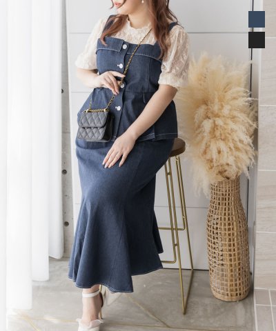 大きいサイズ レディース LL 3L 4L XL XXL XXXL CLETTEオリジナルデニムビスチェ＆スカートセットアップ