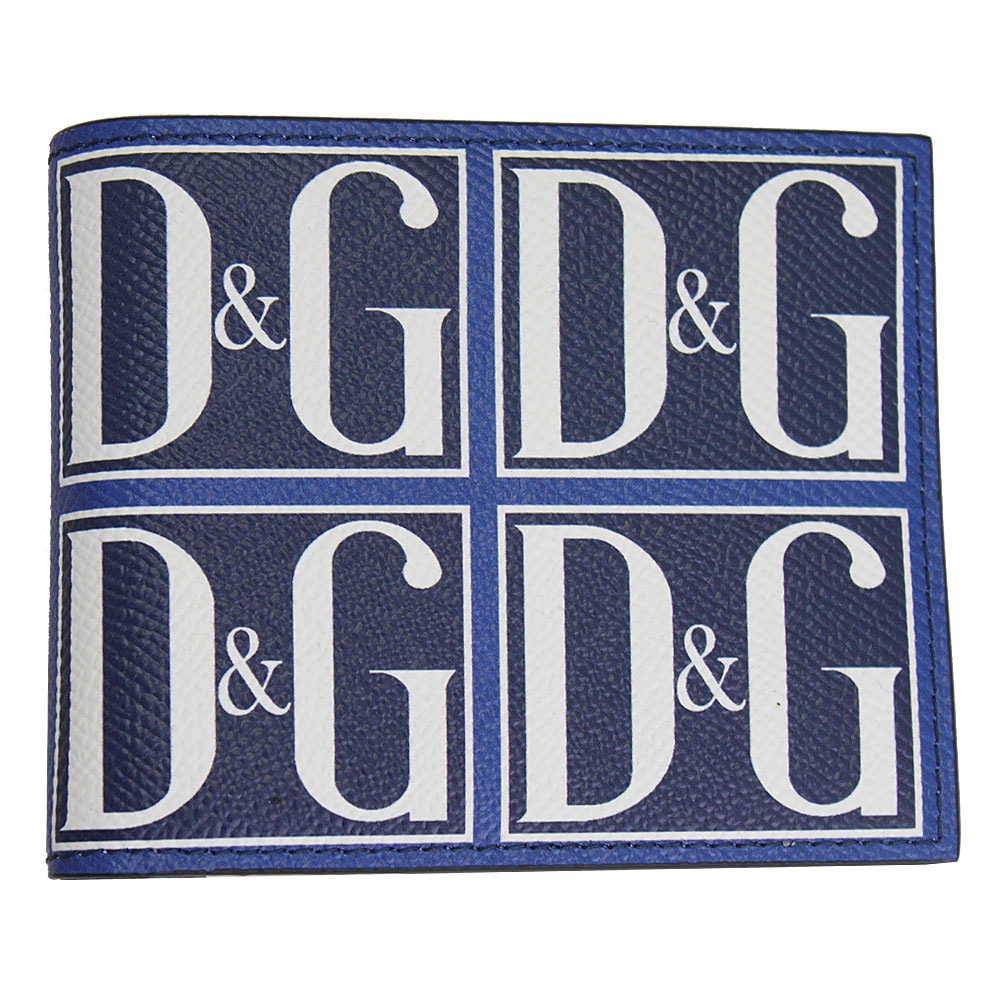 二つ折り財布 DGロゴ レザー ブルー/ホワイト BP2463 AK443 HBY43