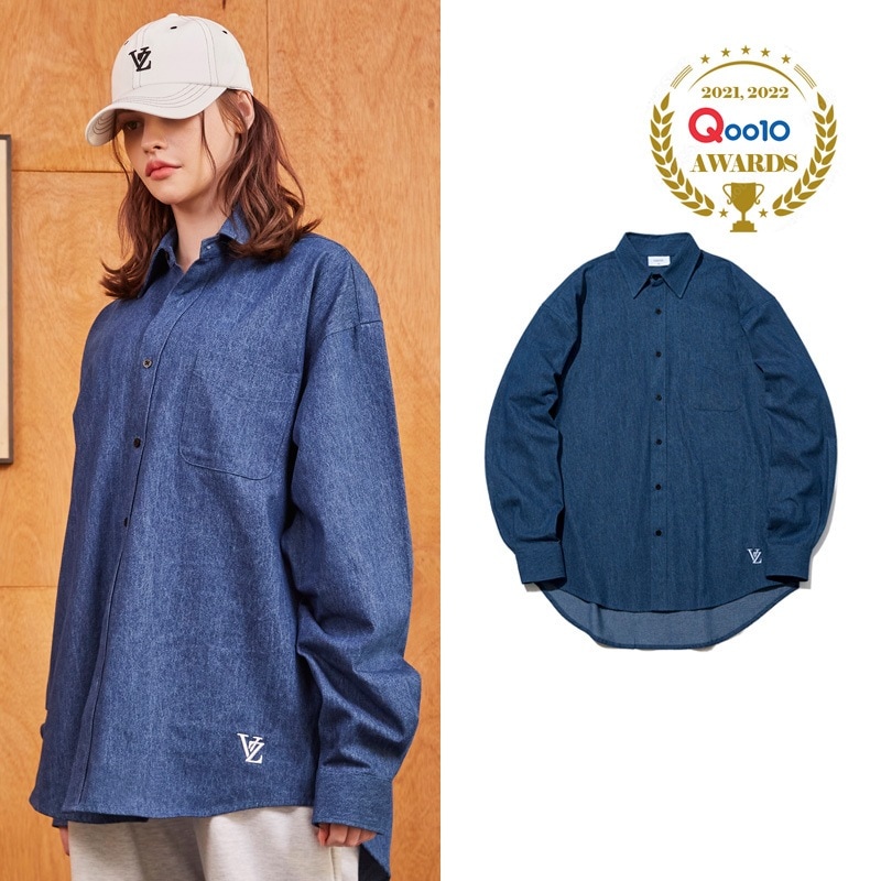 3D Monogram Over Fit Denim Shirts Blue 韓ストファッション