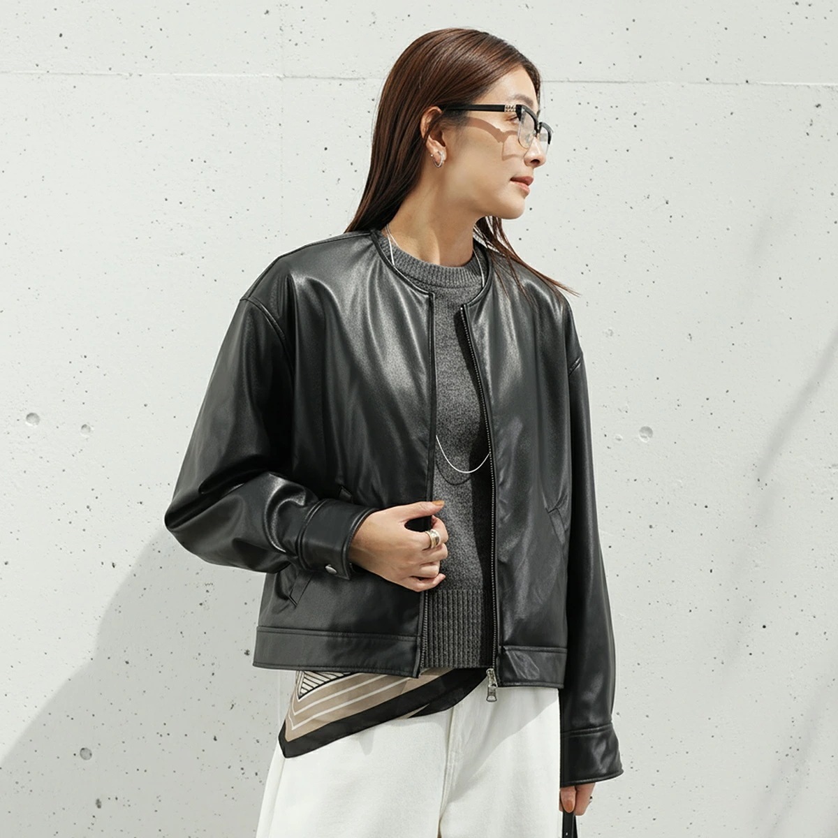 MICA&DEAL マイカ＆ディール レザーブルゾン 0125306263 レディース フェイクレザー ノーカラー ショート丈 BLACK 【ts】