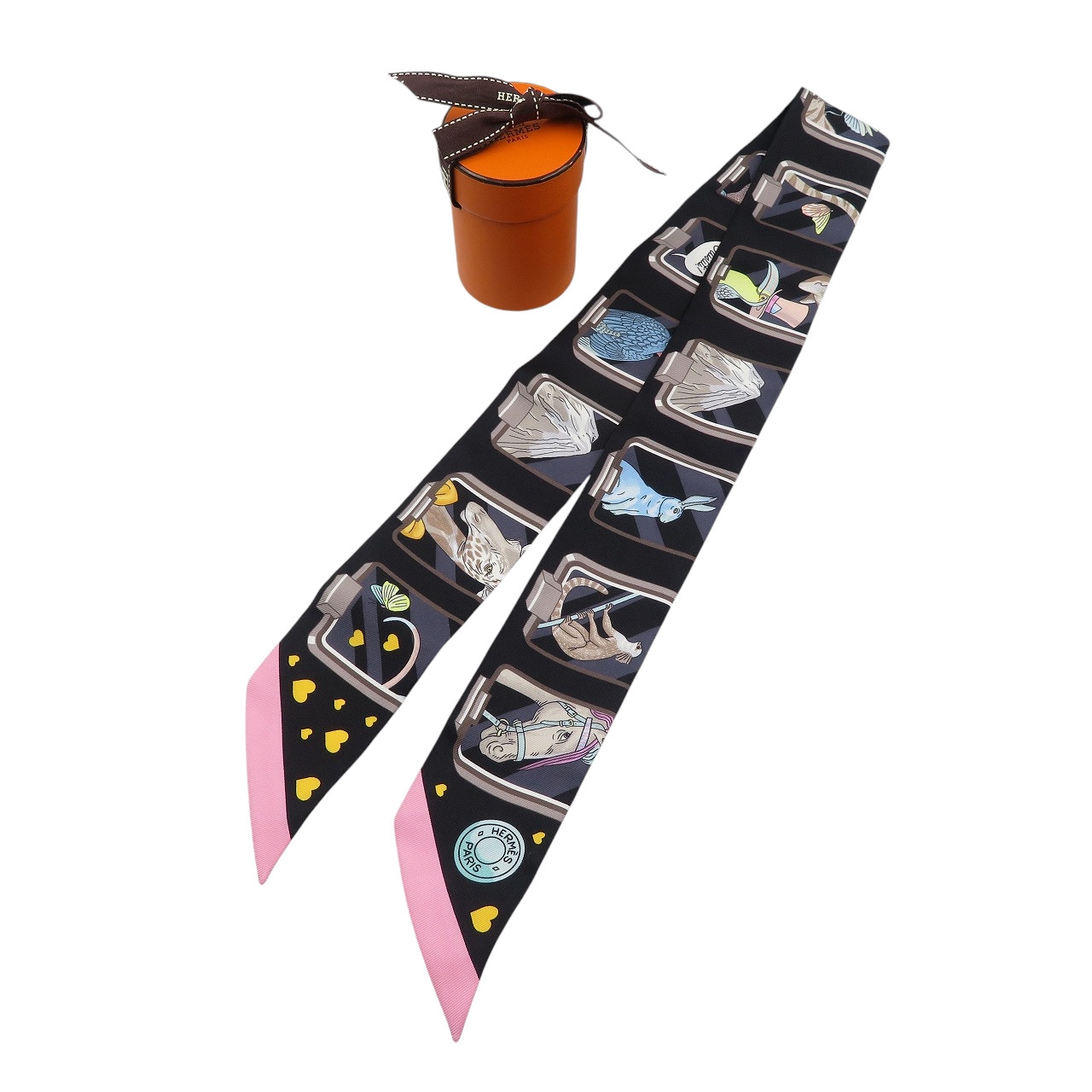 新品同様 ツイリー HERMES STORY 063875S スカーフ シルク ブラック 0542【中古】 レディース