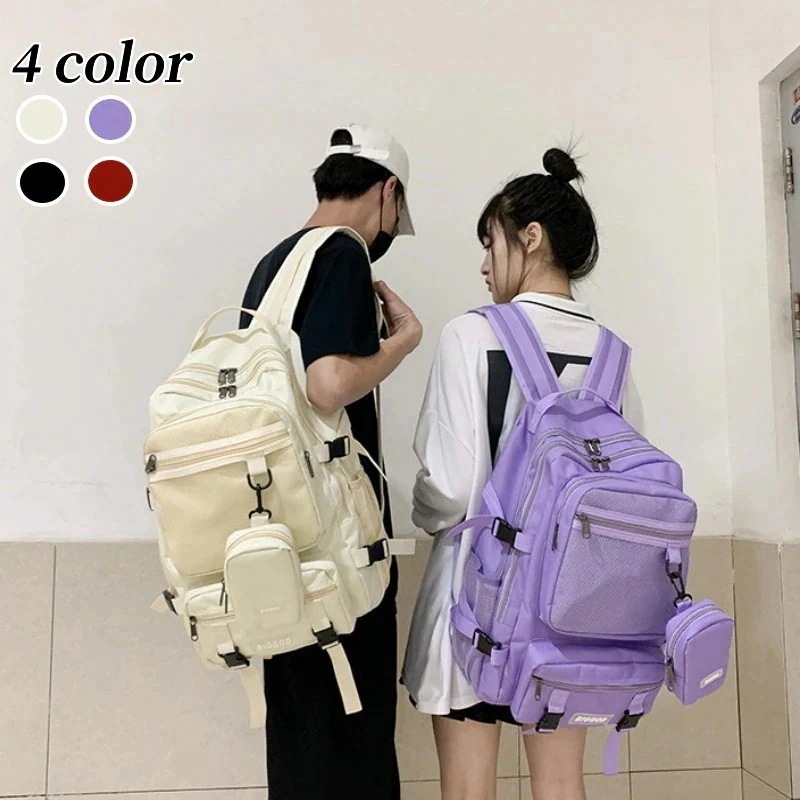 バックパック 韓国 リュック 男女兼用 大容量 学生通学リュック カジュアル 旅行バッグ 日系 纯色ランドセル メンズバッグ