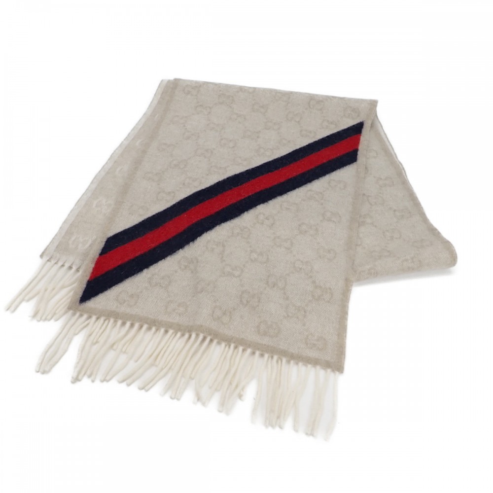 【Aランク】 GG柄 508027 マフラー ウール ベージュ メンズ【ISEYA】