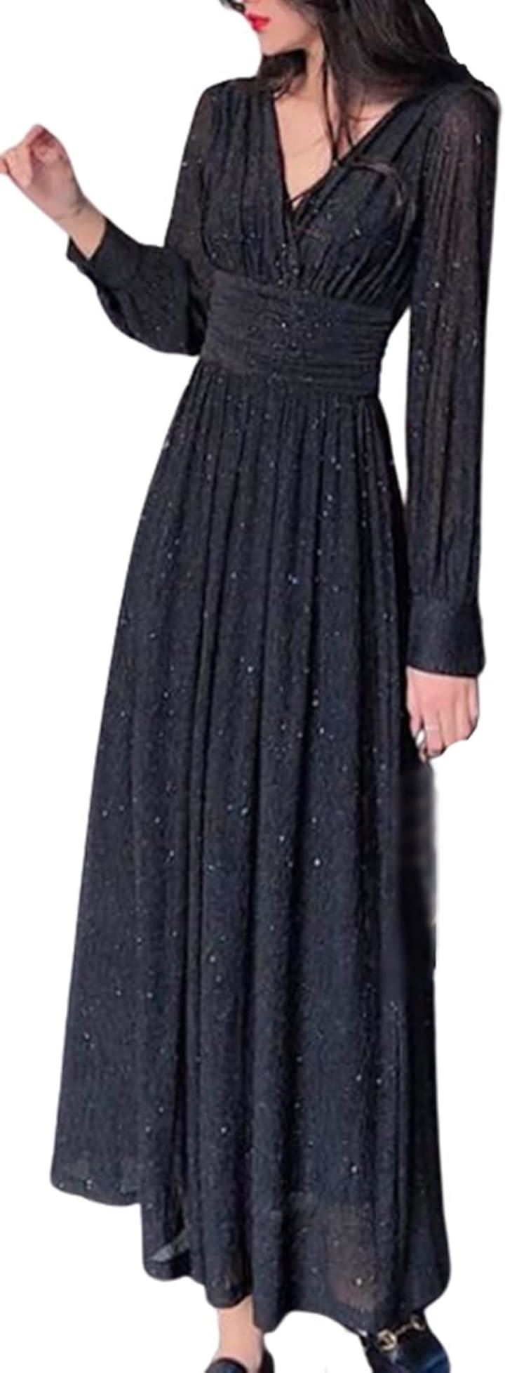 ワンピース レディース きれいめ ロング シフォン 楊柳 ラメ 02 - 黒( ブラック, L) 4,662円