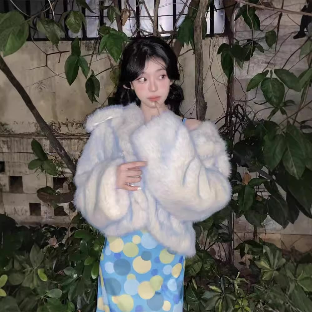 秋冬新作アイスブルーミンクイミテーションフォックスファーエコファーコート女性用ショートドールカラー厚みのある小さなぬいぐるみ