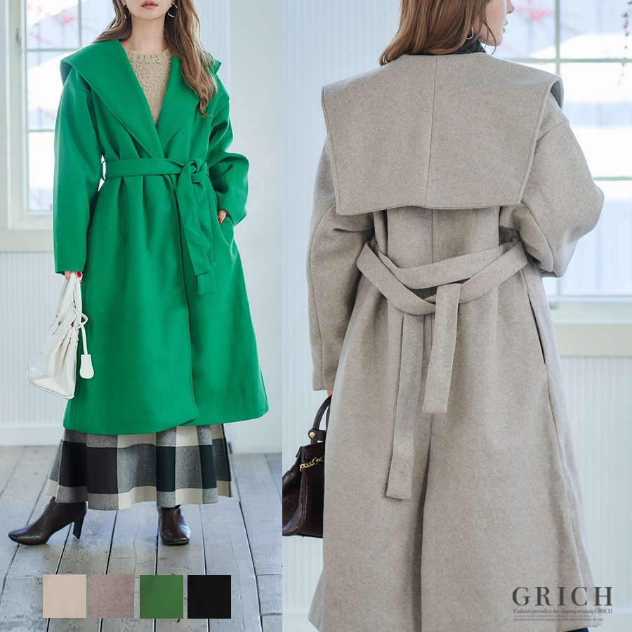 フェイクウールセーラーカラーコート コート レディース 冬 きれいめ アウター ロングコート チェスターコート セーラーカラー フェイクウール 厚手 ベルト付き ビッグカラー 裏地付き スクエアカラー