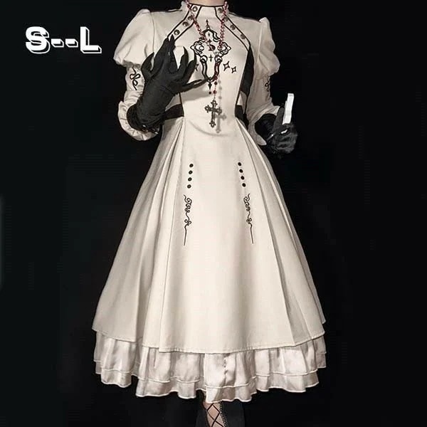 ワンピース ロリータ レディース ゴスロリ ハイウエスト Aライン 暗黒風 ロリィタファッション 長袖 ロリータワンピース コスチューム コスプレ 衣装 洋服 日常 仮装 パーティ イベント ステージ