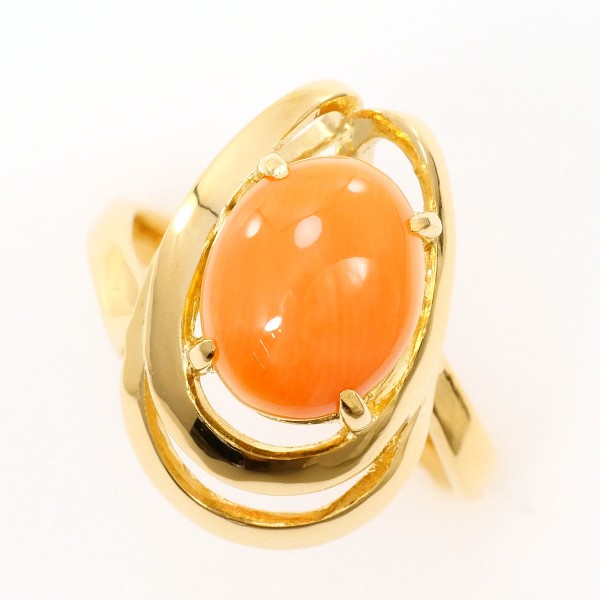K18 18金 YG イエローゴールド リング 指輪 10.5号 サンゴ ジュエリー 中古