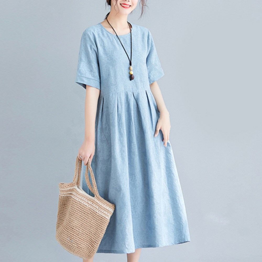 ユニジェイジゼラリネンフラワーパターン半袖ワンピース