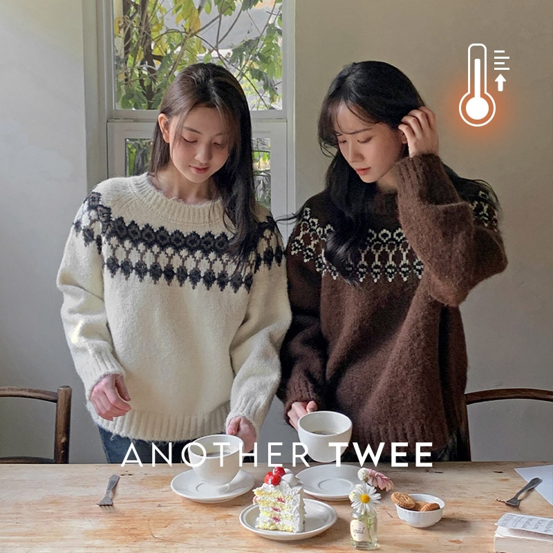 [tnt0703] 韓国ファッションノルディックレグランラウンドウールニット