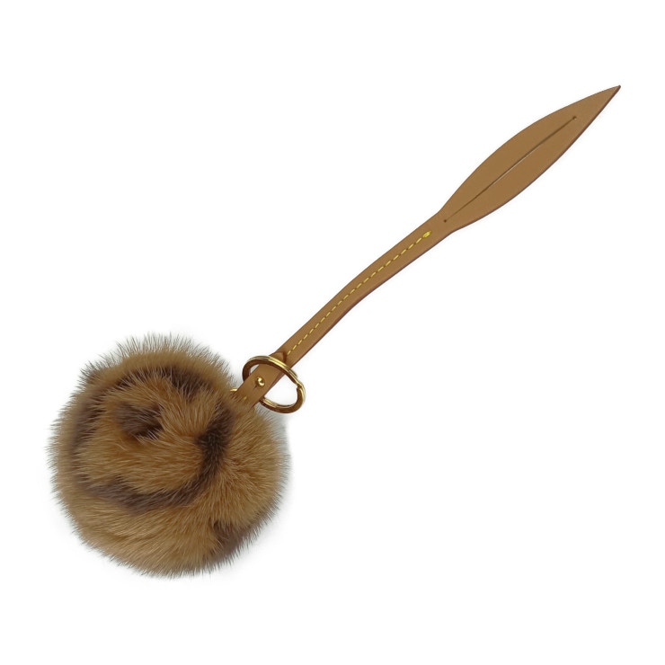 超美品 LOUIS VUITTON ルイ ヴィトン バッグチャーム ビジューサック モノグラミンク M00543 マロン ゴールド金具 ミンクファー レザー キーリング【本物保証】