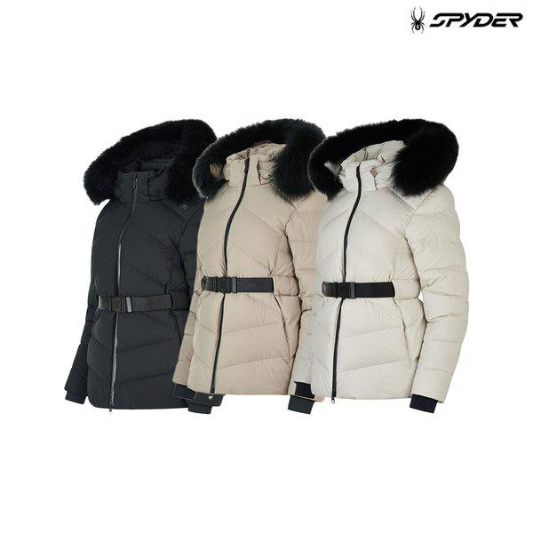 [] 女性フォックスファーベルテッドグースダウンパッド入りジャンパーSPIWCNDJ353W