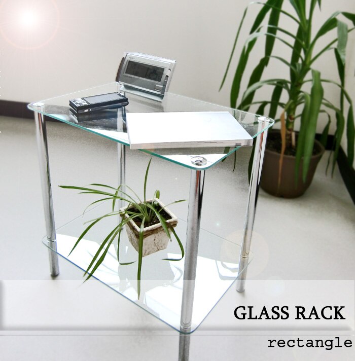 ガラスラック 長方形 テーブル サイドテーブル 強化ガラス製 インテリア ラック 収納家具