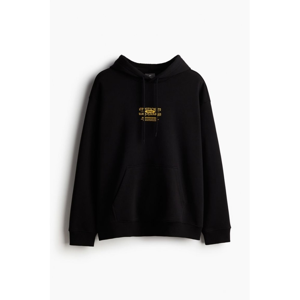 H&M ルーズフィットプリントフーディーブラック/ミスティカル