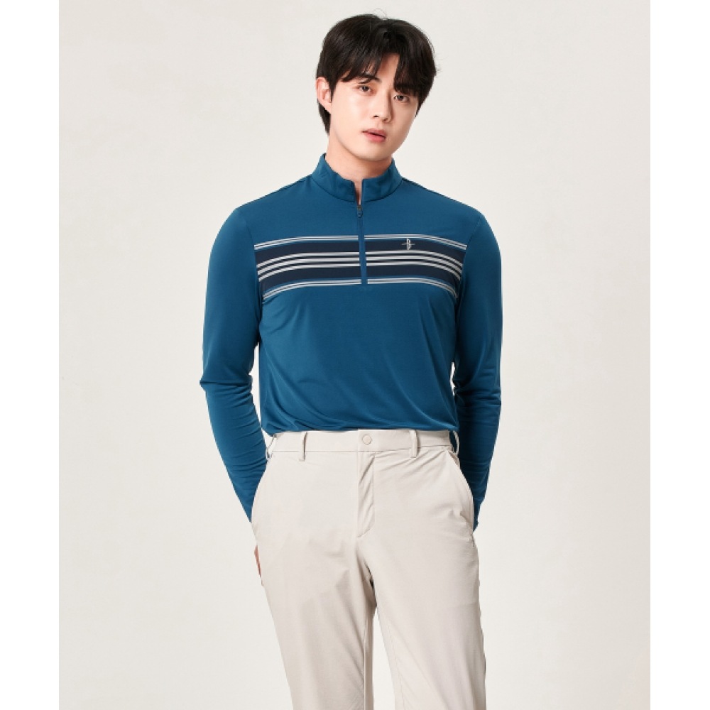BILTMORE メンズゴルフチェストプリントジップアップ Tシャツ
