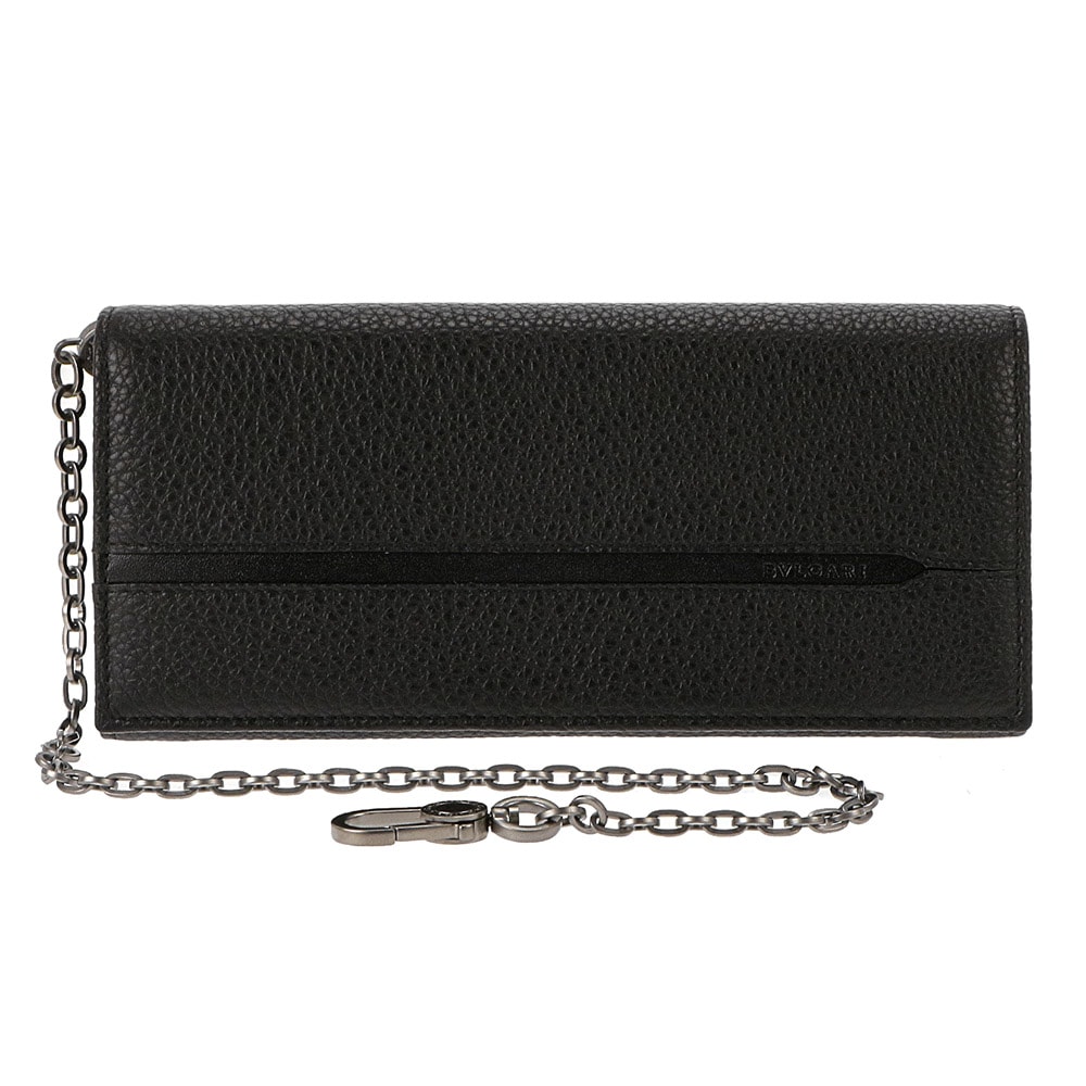 BVLGARI 36970 OCTO ブルガリ オクト 取外可能チェーン付長財布 レザー ブラック/ガンメタル