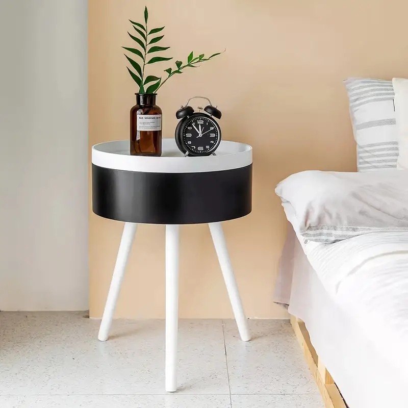 サイドテーブル 北欧 モダン ラウンド型 おしゃれ シンプル ホワイト ベッドサイド テーブル 収納 家具 省スペース 木製 リビング 寝室