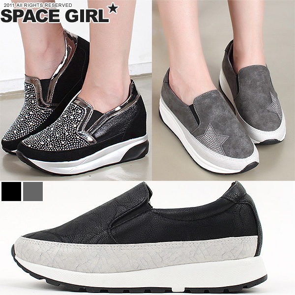 厚底スリップオンUP!UP!3種！様々なヒールの高さとキュービックジルコニアがきれいシューズ/デイリーシューズ/秋新作/スニーカー/ローファー/フラットシューズ/靴 slip-on