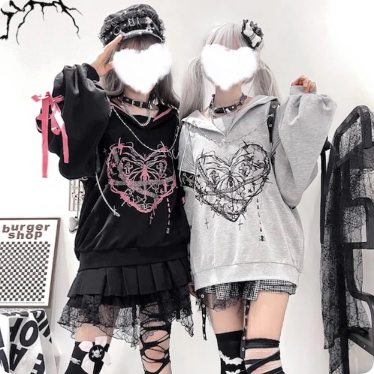 【3日で出荷】ロリータ ハロウィン スウェットシャツ 日常 地雷系 Y2K ネイビーカラー ルーズフィット 全2カラー　オフショルパンクトップス