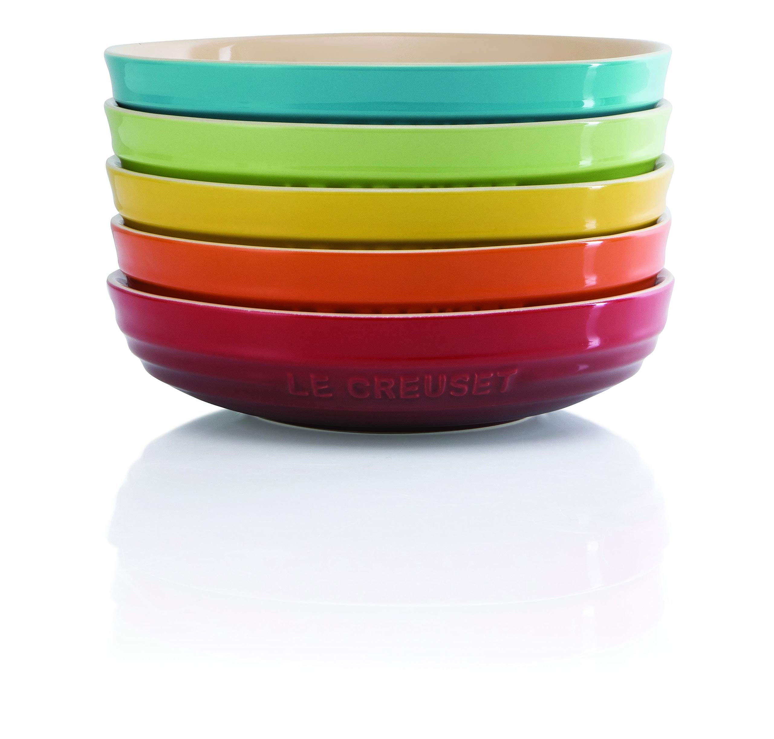 ル・クルーゼ(Le Creuset) 深皿 ラウンド・ディッシュ 20 cm レインボー 耐熱 耐冷 電子レンジ オーブン 対応 5枚 入り オーブン皿 耐熱皿 パスタ皿 カレー皿 グラタン皿 【日本