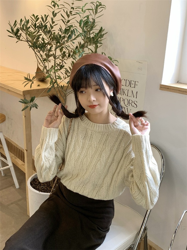韓国ファッション 初秋 新品 ピュアカラー セーター366 ラウンドネック ゆったりする 麻の花 【在庫処分大特価!!】 かわいい