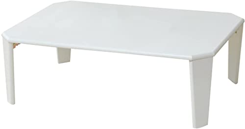 山善(YAMAZEN) ローテーブル 折りたたみ 幅90×奥行60×高さ32.5cm 鏡面 コンパクト収納 角が丸い テーブル 折れ脚 完成品 ホワイト TWL-9060(WH)