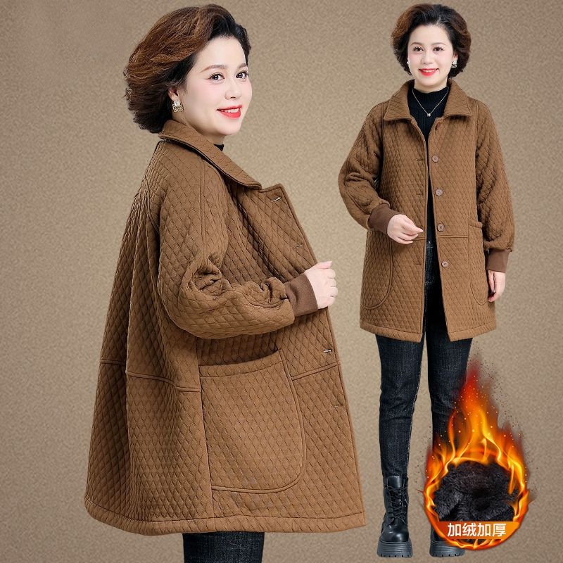 母の冬のベルベットジャケット 2025 冬の新しい大きいサイズ中高年女性の秋と冬厚みのあるウインドブレーカー ミドル丈