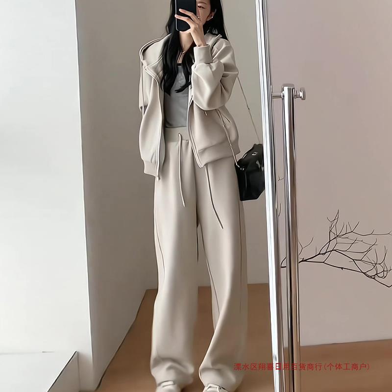 春秋の女性用セクシーファッショナブルスポーツスーツゆったりスリム韓国風学生フード付きトレーナーカジュアル2点セット