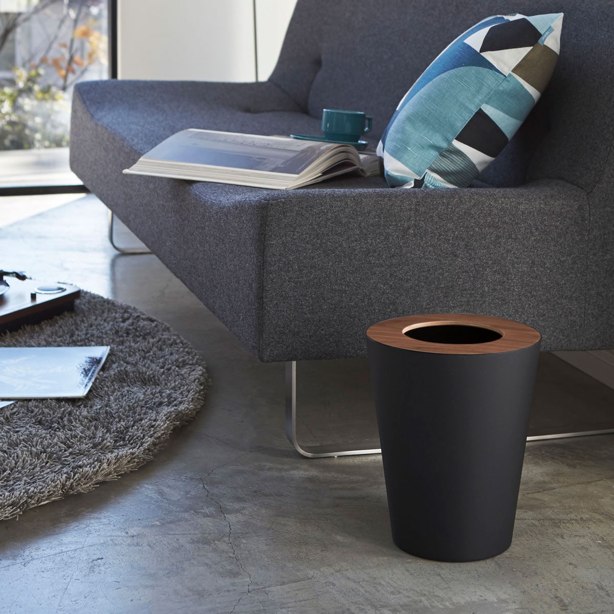 ゴミ箱 山崎実業 RIN リン トラッシュカン 丸型 ブラウン