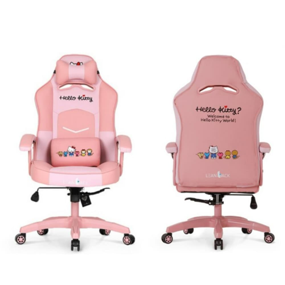 Lindbak ハローキティ ゲーミングチェア ハイバック 人間工学に基づいたレーシングシート マッサージ機能付き ランバーサポート 格納式フットレスト PUレザー 背もたれ角度調整可能 厚手スポンジ