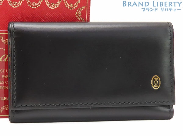 新品同様カルティエパシャ6連キーケースキーリングキーホルダーブラックゴールド金具カーフレザーL3000127