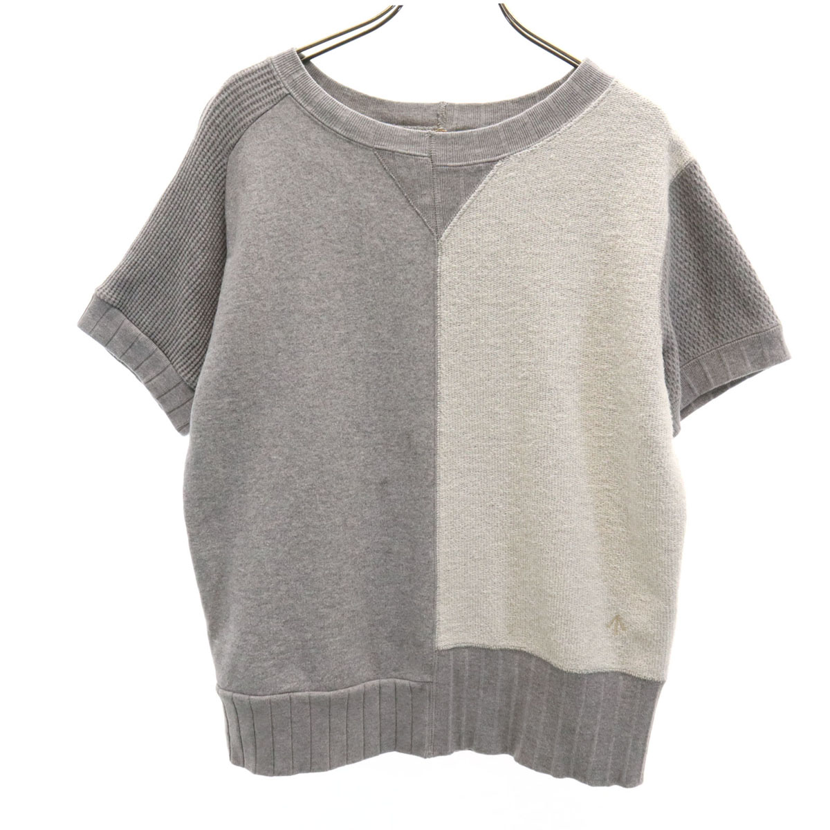 日本製 半袖 異素材 スウェット トレーナー 8 グレー レディース 古着