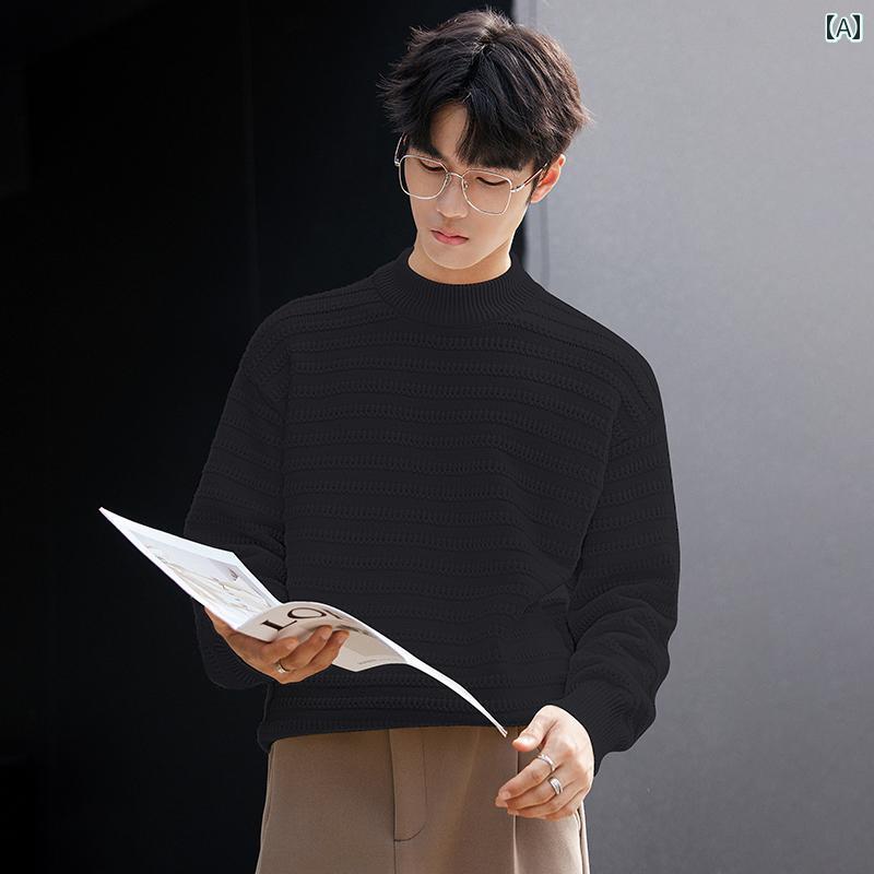 新品 ニット セーター メンズ カジュアル 長袖 秋冬 ハイネック カットソー 厚手 おしゃれ ファスナー 刺繍 ログ付き 3色 ネイビー XL 長袖ニット・セーター | カジュアルインナー | メンズ | はるやま公式通販