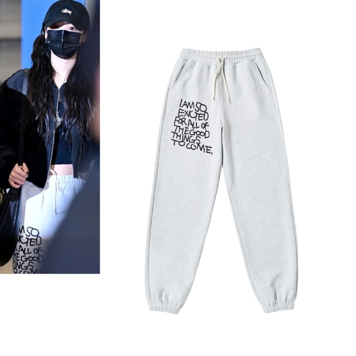 【LE SSERAFIM 着用】 ドローイング レタリング スウェット ジョガーパンツ LIGHT GREY