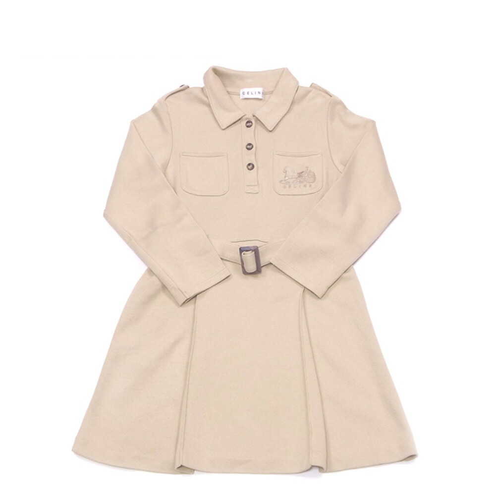 ワンピース 馬車刺繍 120キッズサイズ ベージュ ブラウン レディース 中古