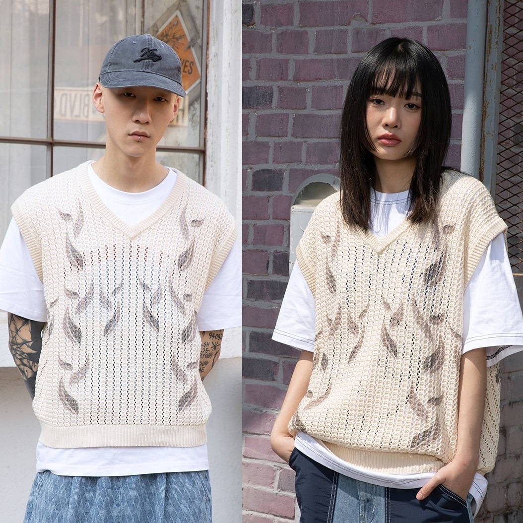 23 S/S 韓国人気リーフパンチングニットベスト