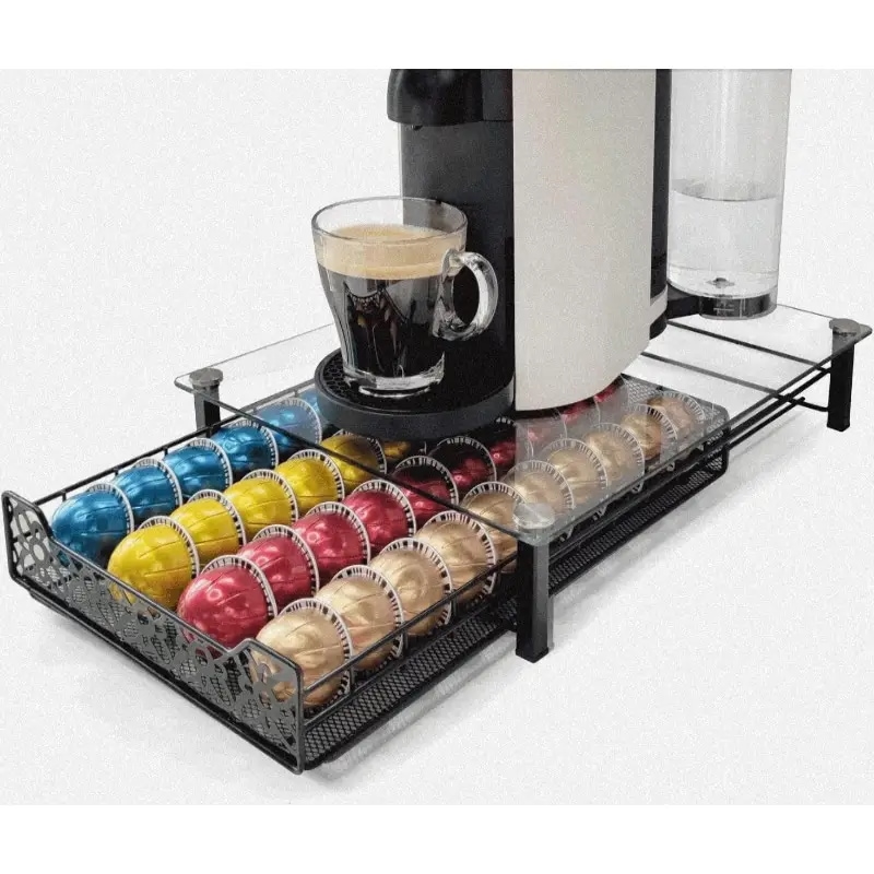 コーヒーカプセルキッチン収納引き出し用強化ガラス 40カプセルを保存できる コーヒーカプセルは含まれません ブラック