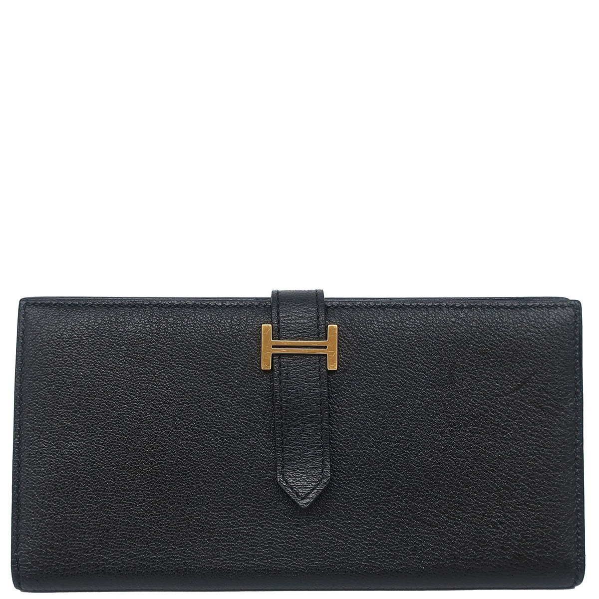 エルメス HERMES 長財布 ベアンスフレ シェーブル ブラック ゴールド金具 黒 二つ折り財布 D刻印【中古】
